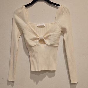 ASTR Women's Ivory Ribbed Blouse with Bow